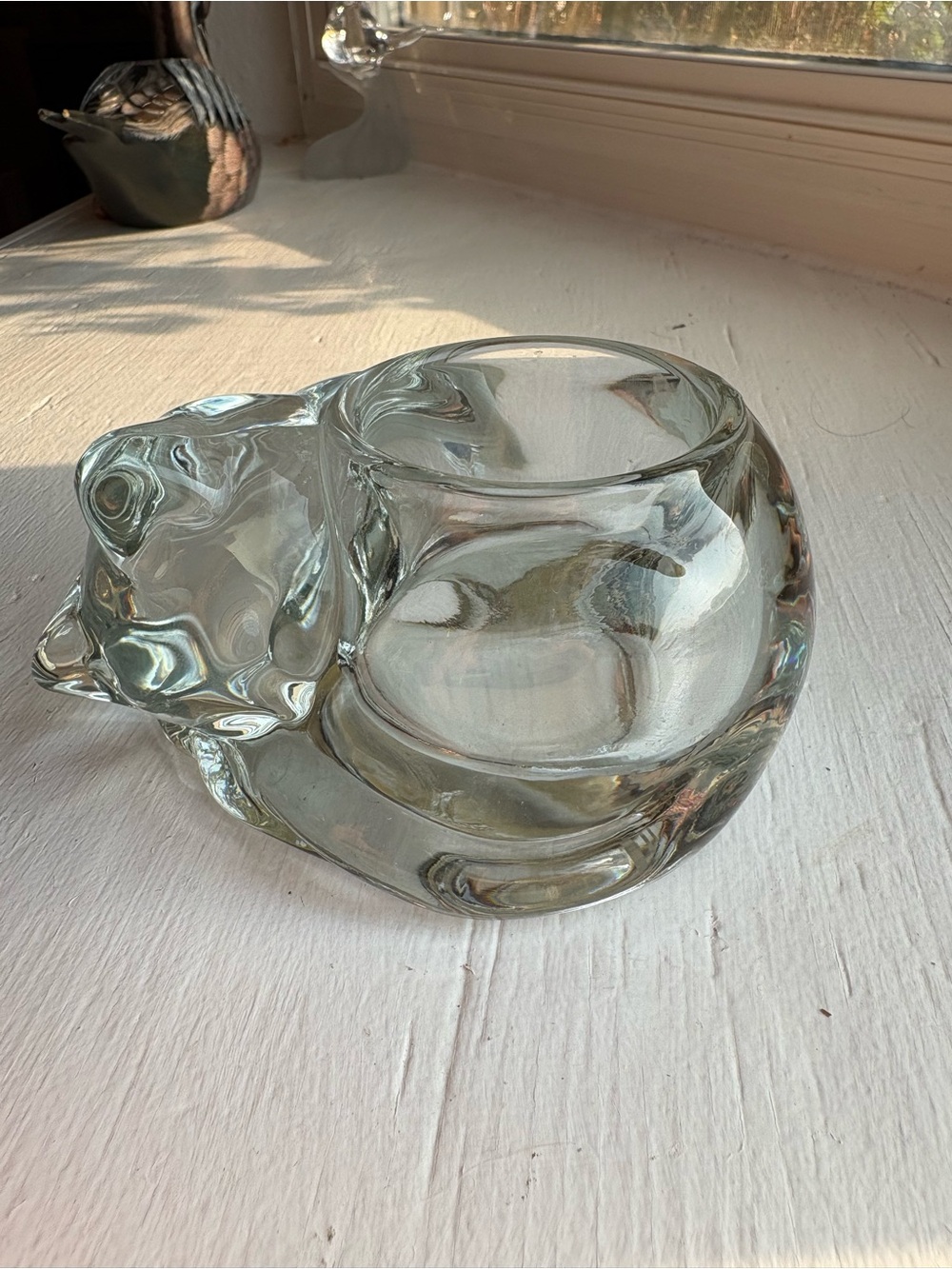 Clear Glass Sleeping Cat -candle holder